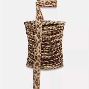 Zara Leopard Print Ruched Tube Top Size S